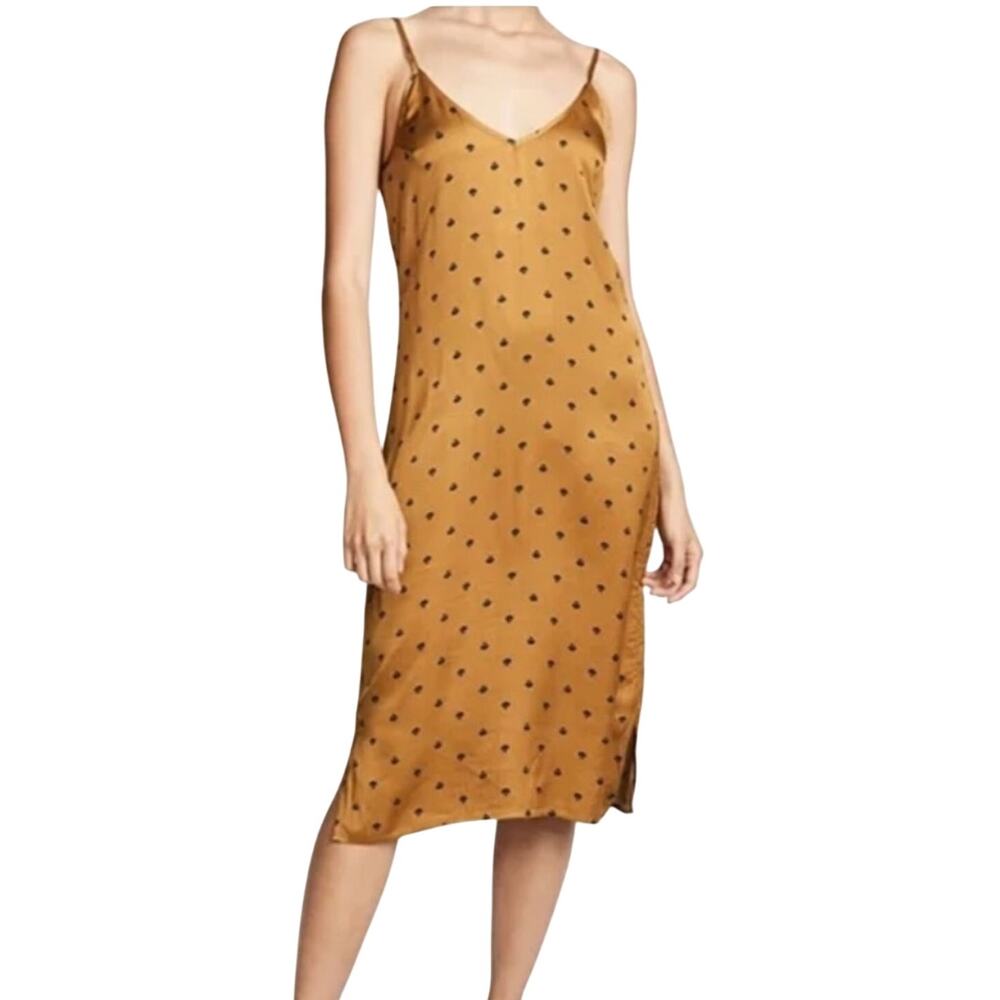 Knot Sisters Women's Silky Bee Slip Dress Size Small Gold Black Bees Sundress